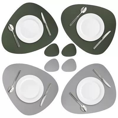 Double Side Leather 4 Placemats + 4 Coasters Set Washable Non Slip Table Mat Kit • £7.99