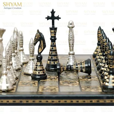 Collectible 100% Brass Vintage Chess Board Game Set 12  With Brass Pieces/coins. • $189