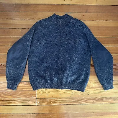 Cabelas Wool WINDSHEAR Sweater Jacket Patches Full Zip Cardigan Blue Size Large • $42.95