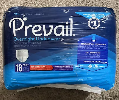 Prevail For Men Overnight Pull On Disposable Underwear Size S/M 28”-40” 18 Pack • $19.99