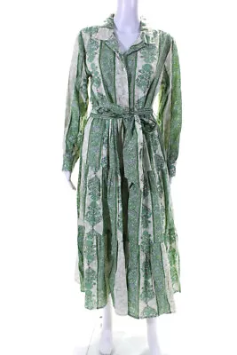 Roller Rabbit Women's Floral Button Down Long Sleeve Maxi Dress Green Size M • $43.99
