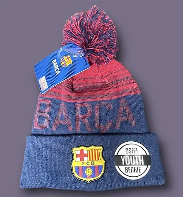 FC Barcelona Soccer Unisex Youth Beanie Hat - BARCA - Pom Pom - One Size - Knit • $13.99