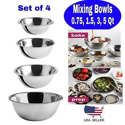Stainless Steel Mixing Bowls Set Of 4 Bowl 0.75 1.5 3 5 Qt Cooking Prepping • $17.50