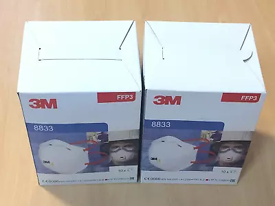 2 Boxes Of 3M 8833 Face Mask With FFP3 Protection (10 Per Box) Expiry 04/02/2025 • £19.95