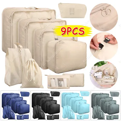 $9.99 • Buy 9PCS Storage Bag Travel Packing Cubes Pouches Luggage Organiser Clothes Suitcase