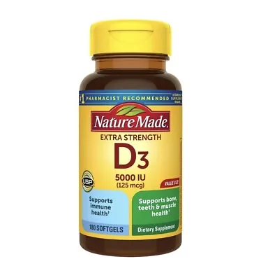 Nature Made - Vitamin D3 5000 IU(125mcg) Extra Strength - 180 Count Exp: 08/25+ • $13.50