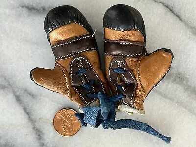 Vintage Mini Leather Boxing Gloves Mitts Set Nice! • $24.99