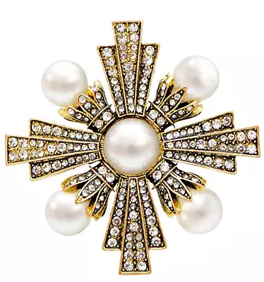 Stunning Pearl & Crystal  Maltese Cross Brooch • $16