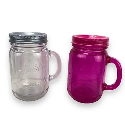 Set Of 2 Aladdin 16oz Plastic Insulated Mason Jar Tumbler Mugs W/Lids No Straws • $19.96