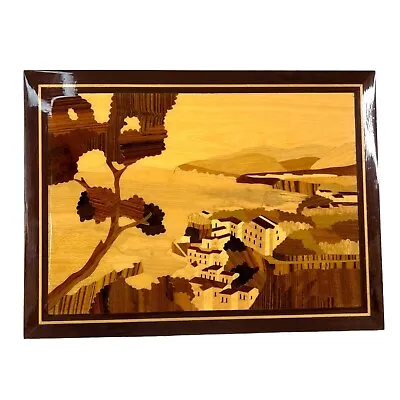 Inlaid Wood Wall Art Italian Mountainside Village Lacquered Marquetry • $50