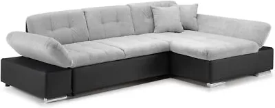 £899 • Buy Sofa- Malvi L-Shape Corner Sofa Bed & Storage- Fabric+Leather -Black/Grey - Grey