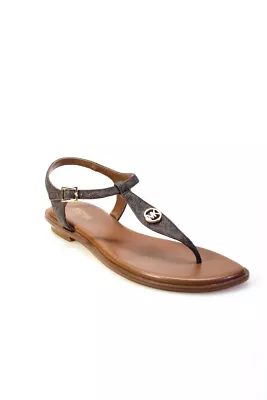 MICHAEL Michael Kors Womens MALLORY MK Signature Flat Thong Sandals Brown Size 8 • $50