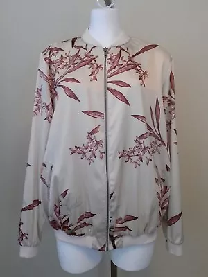 NWT Maternity A GLOW Cream Floral Zip Front Satin Bomber Jacket Size Large $80 • $16.71