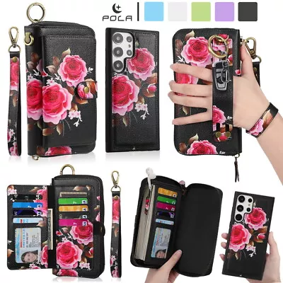 Floral Handbag Wallet Removable Magnetic Cover For Samsung S22 S23 S24 Ultra • $27.99