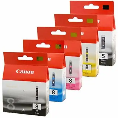 Canon 5 & 8 Genuine/Original Ink Cartridges BLACK CYAN MAGENTA YELLOW Pgi CLI • £34.99