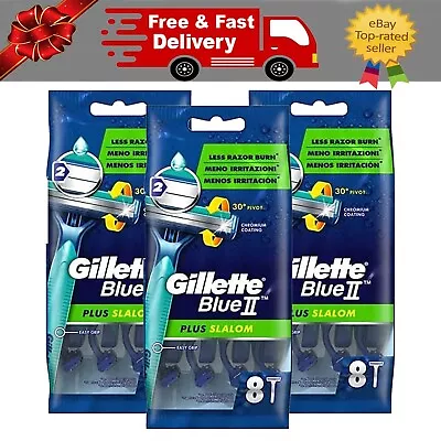 Gillette Blue II Plus Slalom Men's Disposable Razors 8's-Pack 3 • £12.45