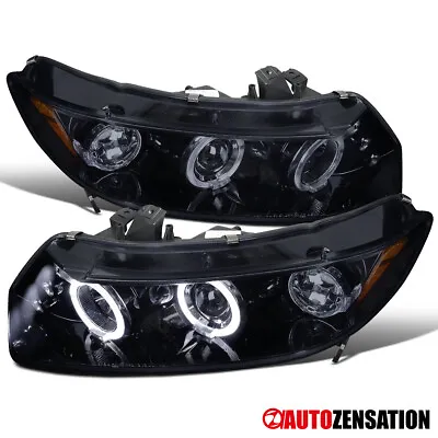 LED Halo Fit 2006-2011 Honda Civic Coupe Black Smoke Projector Headlights Lamps • $182.99