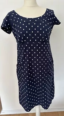 Joules Navy & White Retro 50's Polka Dot UK 10 Summer Dress Pockets & Button • £12.50