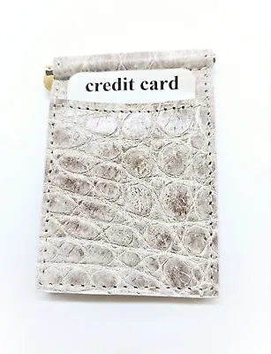 Natural Matte Genuine Alligator Brass Money Clip Card Case Wallet MADE IN USA • $23.95
