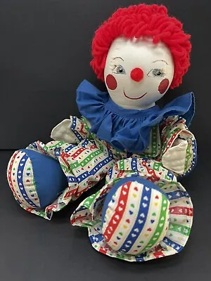 1950s Rag Doll Toy Clown Raggedy Anne Style Painted Face Heart Clothes Red Yarn • £10.45