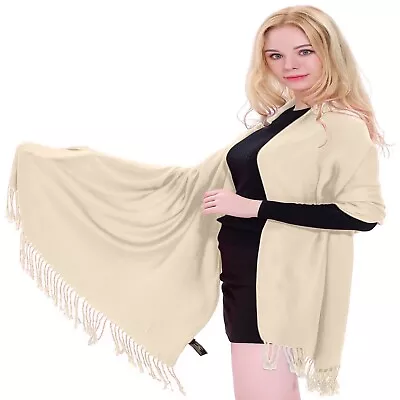 Champagne Solid Colour Nepalese Tassels Shawl Scarf Wrap Pashmina CJ Apparel NEW • £17.99