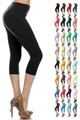 Womens Capri 3/4 Leggings Ladies Three Quarter Jersey Gym Fitness Workout Pants • £4.95