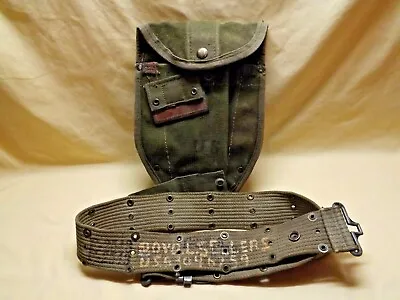 Vintage US Military ARMY Folding Trench Shovel Pouch WITH Personalized Belt • $45