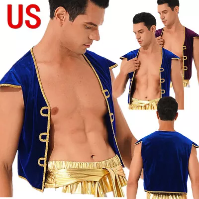 US Mens Renaissance Arabian Prince Vest Indian Waistcoat Halloween Costume • $12.59