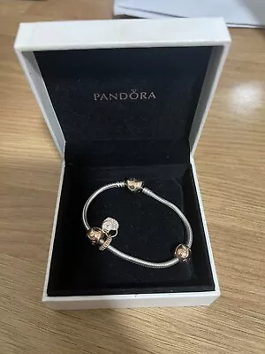 Pandora Silver And Rose Gold Barrel Clasp Bracelet With Heart Charm • £30