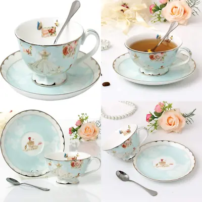 Teacup And Saucer And Spoon Sets Vintage Royal Bone China Tea Cups Rose • $23.44