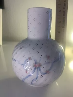 Vintage Laslo For Mikasa Porcelain Vase Blue Dotsribbonroses • $10.99