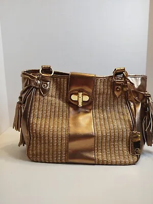 Vintage Marc Fisher Gold 1990 Bronze Woven  Tassels Handbag Purse 12 W 11 T • $28