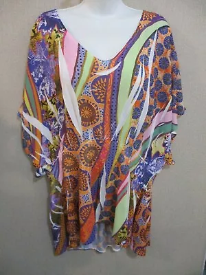 Miss Tina Crease Print Top Plus Size 4X Batwing ~ Ruched Waist • $14.99