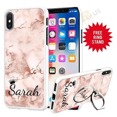 Personalised Marble Phone Case Cover And Ring Stand Phone Finger Me Holder 020-2 • £8.90