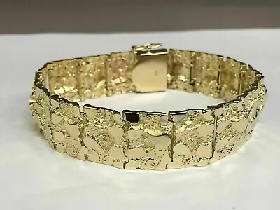 New Style Men's Nugget Bracelet Without Stone 8.5  Inch 14K Yellow Gold Plated • $215.26