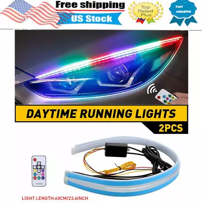 RGB 60CM Slim Sequential Flexible LED DRL Turn Signal Strip Light For Headlight • $14.49