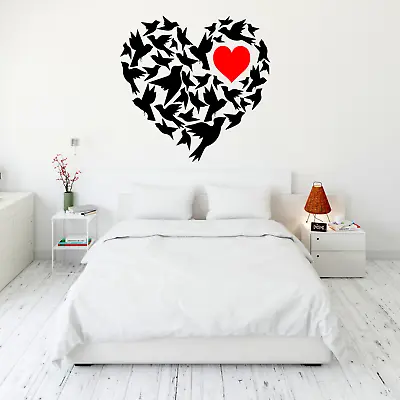 Birds Heart Sticker Wall Love Home Art Flowers Home Decor Decals DIY Vinyl • £14.69