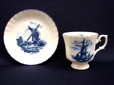 Delft Blauw Holland Blue & White Windmill Fluted Demitasse Cup & Saucer • $11.95