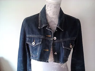Vintage Katharine Hamnett Cropped Frayed Edge Denim Jacket • £9
