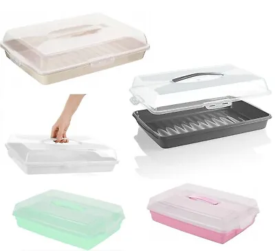 Plastic Cake Box Rectangle Cake Storage Carrier Container Clear Lockable Lid Cov • £16.99