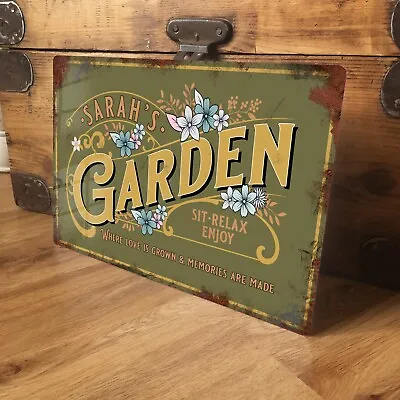 Personalised Garden Sign Plaque Vintage Patio Retro Shabby - 200x305mm • £11.99