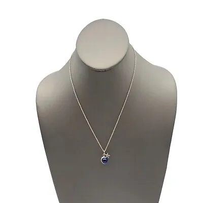 1980's Vintage Cobalt Blue Glass Ball Star And Crescent Moon Pendant Necklace • $18.99