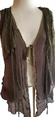 Pretty Angel Vest Sleeveless Womens Brown Lace Layered Button Detail New Large  • $25