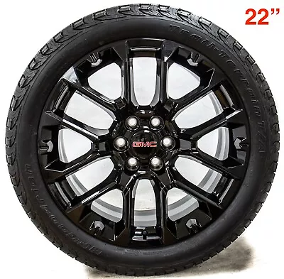 4 GMC Sierra Yukon Replica Gloss Black 22  Wheels Rims Tires Lugs Tpms SRV • $2995