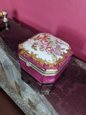 Vintage Kpm Hand Painted Flowers Porcelain Red Square Trinket Box • $69
