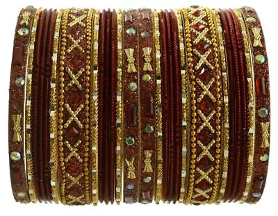 Indian Bangles Set Of 26 Ethnic Bracelets Traditional Churi Kangan Maroon 2-8 • $13.99