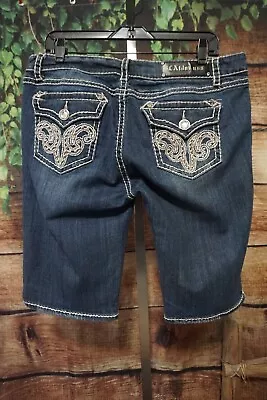 LA Idol Size Womens Size15 Blue Jean Denim Bermuda Shorts Rhinestones Bling • $12.50