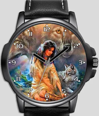 Native Red Indian Tribe Girl With Wolves Art Stylish Rare Quality Wrist Watch • $98.64