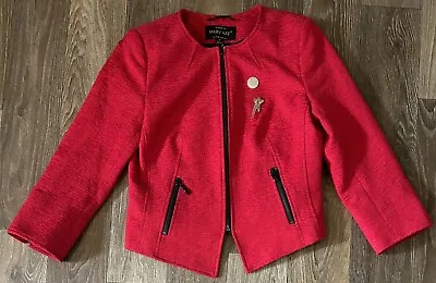 Mary Kay By Twinhill Blazer Small Red  Zip Up Pockets Lined Mary Kay Brooch READ • $26.10