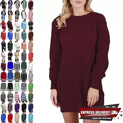 Ladies Long Sleeve Chunky Knitted Womens Oversized Jumper Dress Long Sweater Top • £10.99